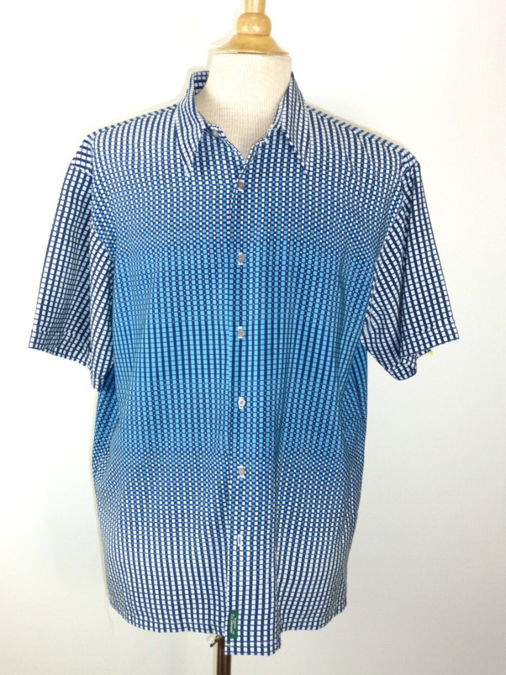 BEN SHERMAN op art SHORT SLEEVE Shirt XL plaid geometric art to wear